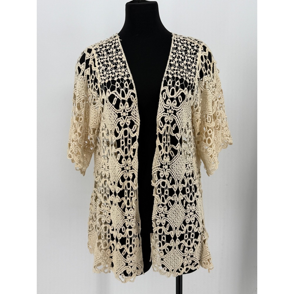 Womens Cream Cotton Crochet Lace Cotton Kimono One Size Boho Hippie Cottagecore